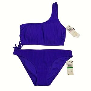 Salt + Cove One Shoulder Side Cinch Bikini Top D/DD & Hipster Bottoms Purple L